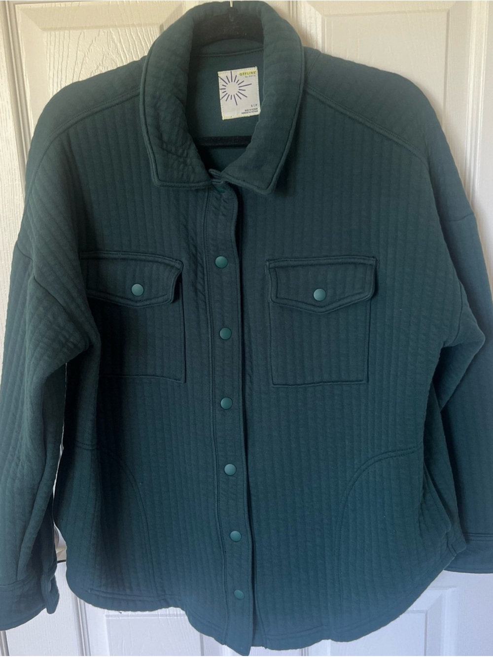 Oversized Quilted Button Up (Snaps) Forest Green Shirt Jacket